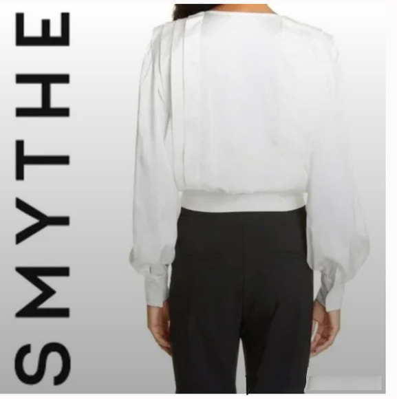 SMYTHE White Pleated Crossover Blouse Women's Top - Picture 2 of 16